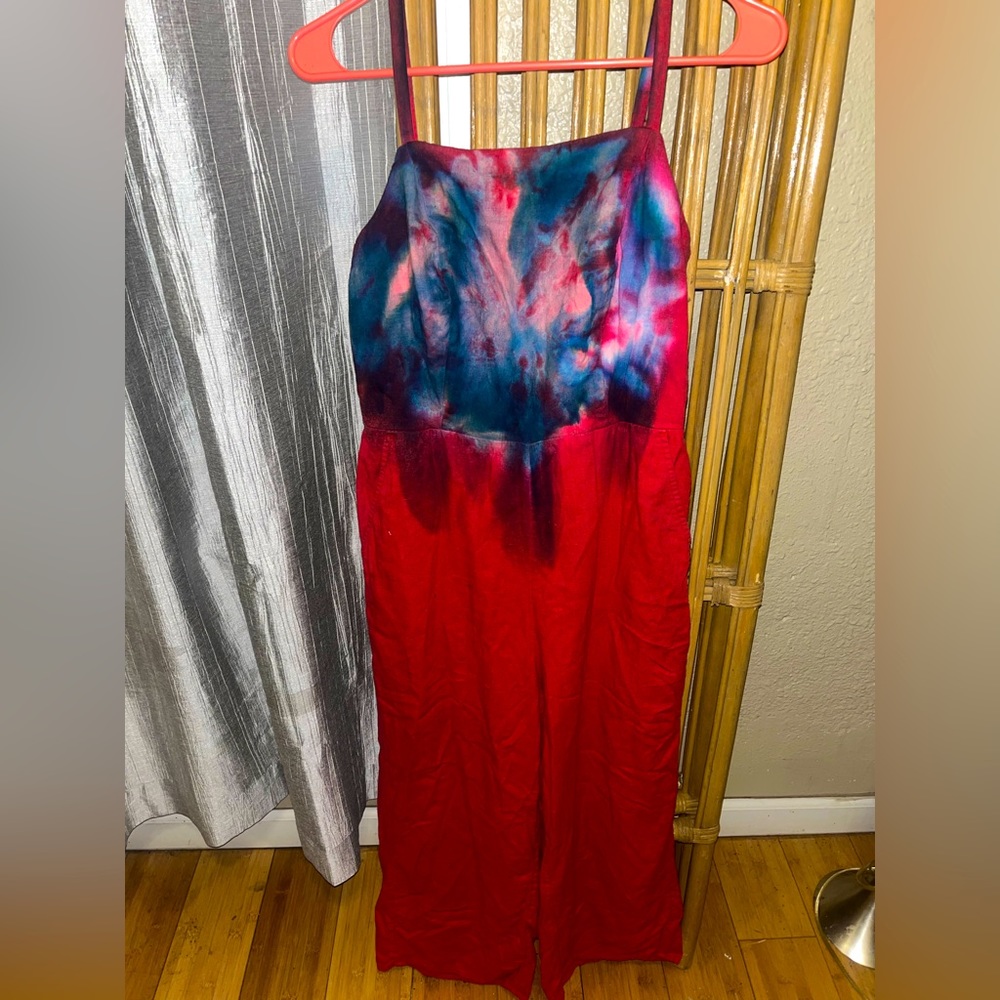 Tie dye blue, pink, and red summer romper